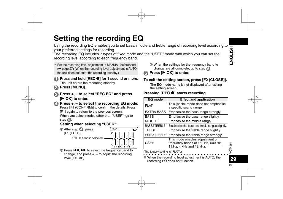 Setting the recording eq | Panasonic RRXS450E User Manual | Page 29 / 234