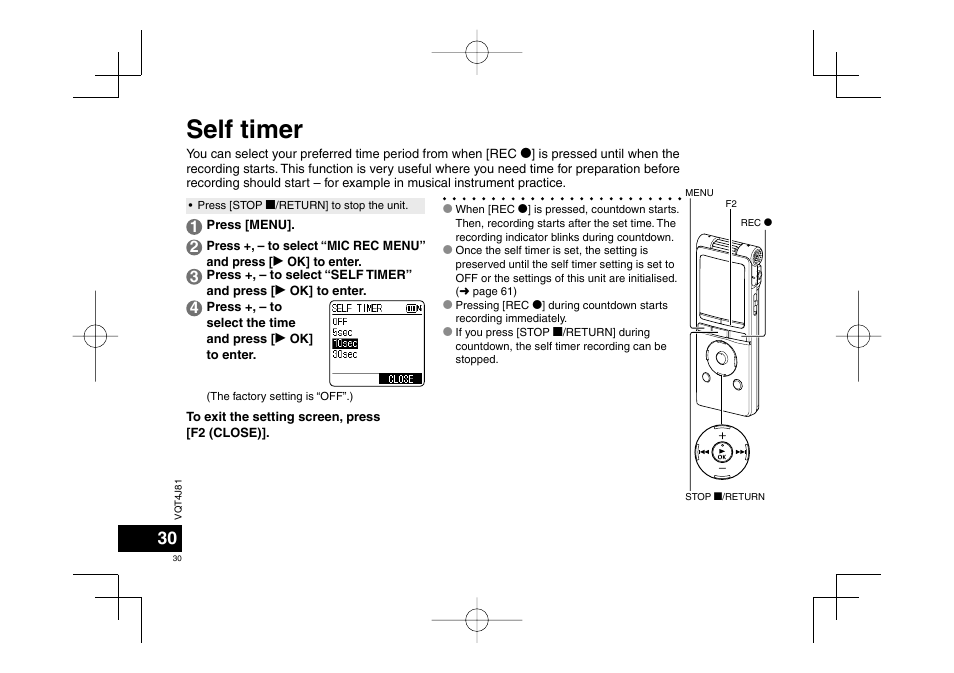 Self timer | Panasonic RRXS450E User Manual | Page 30 / 234