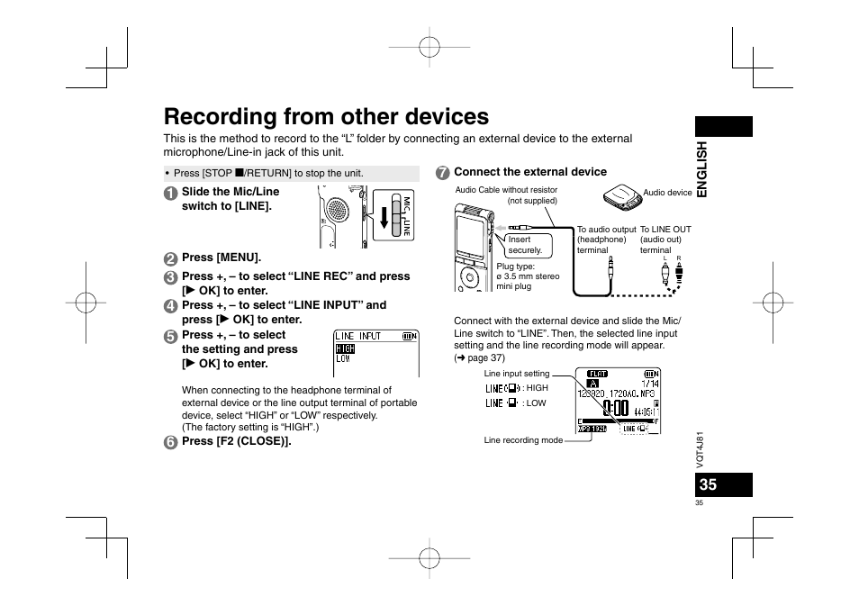 Recording from other devices | Panasonic RRXS450E User Manual | Page 35 / 234