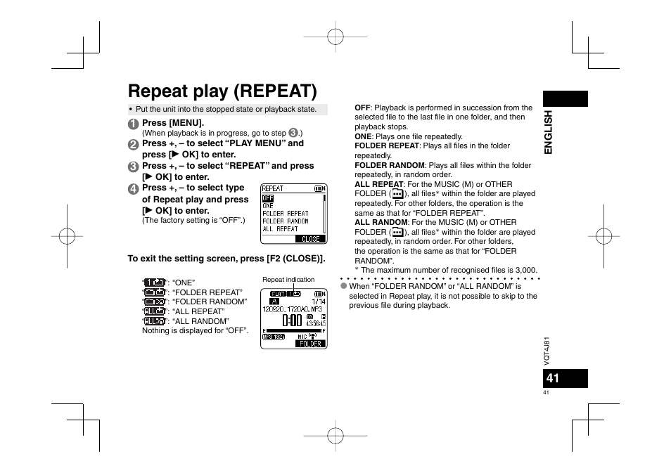 Repeat play (repeat) | Panasonic RRXS450E User Manual | Page 41 / 234