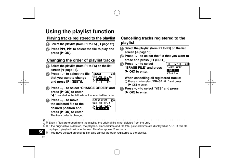 Using the playlist function | Panasonic RRXS450E User Manual | Page 50 / 234