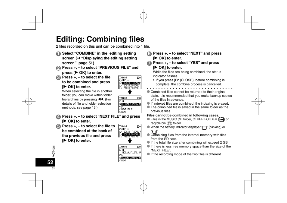 Editing: combining fi les | Panasonic RRXS450E User Manual | Page 52 / 234