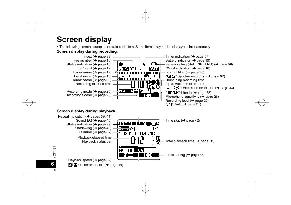 Screen display | Panasonic RRXS450E User Manual | Page 6 / 234