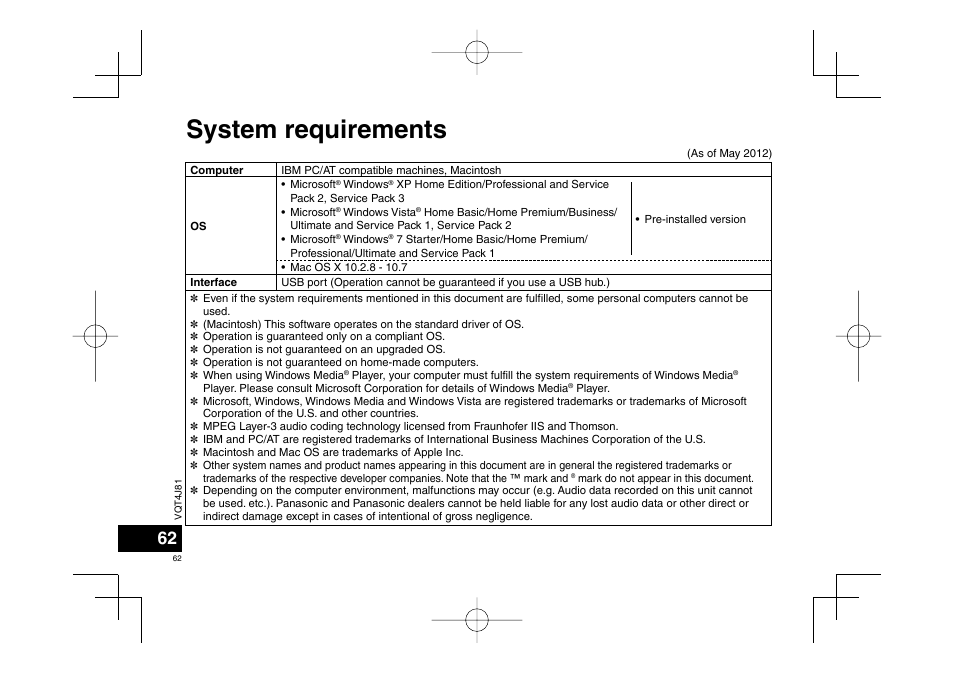 System requirements | Panasonic RRXS450E User Manual | Page 62 / 234