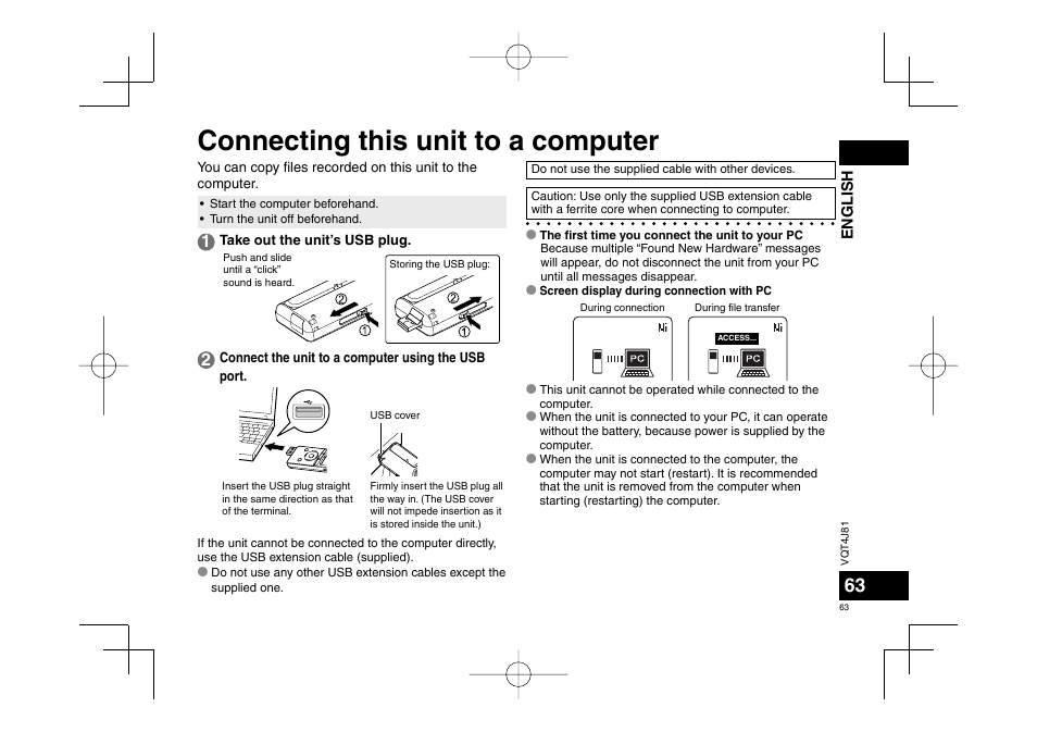 Connecting this unit to a computer | Panasonic RRXS450E User Manual | Page 63 / 234