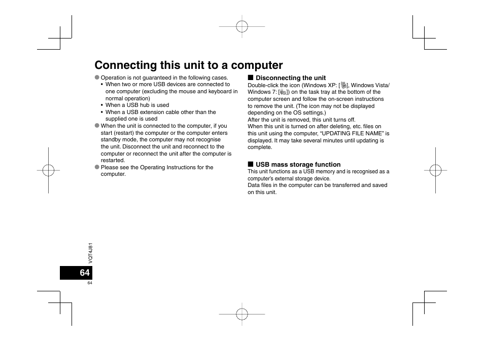 Connecting this unit to a computer | Panasonic RRXS450E User Manual | Page 64 / 234