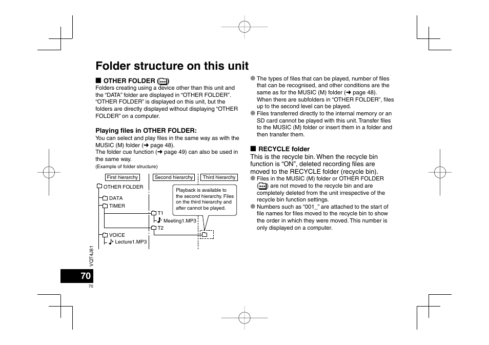 Folder structure on this unit | Panasonic RRXS450E User Manual | Page 70 / 234