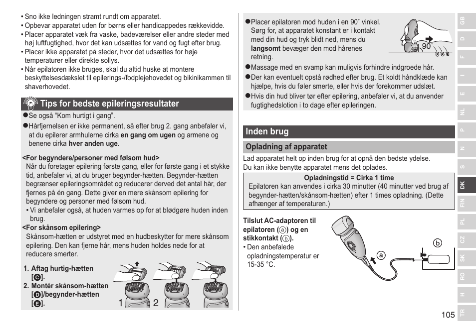 Tipsforbedsteepileringsresultater, Indenbrug | Panasonic ESWD92 User Manual | Page 105 / 190