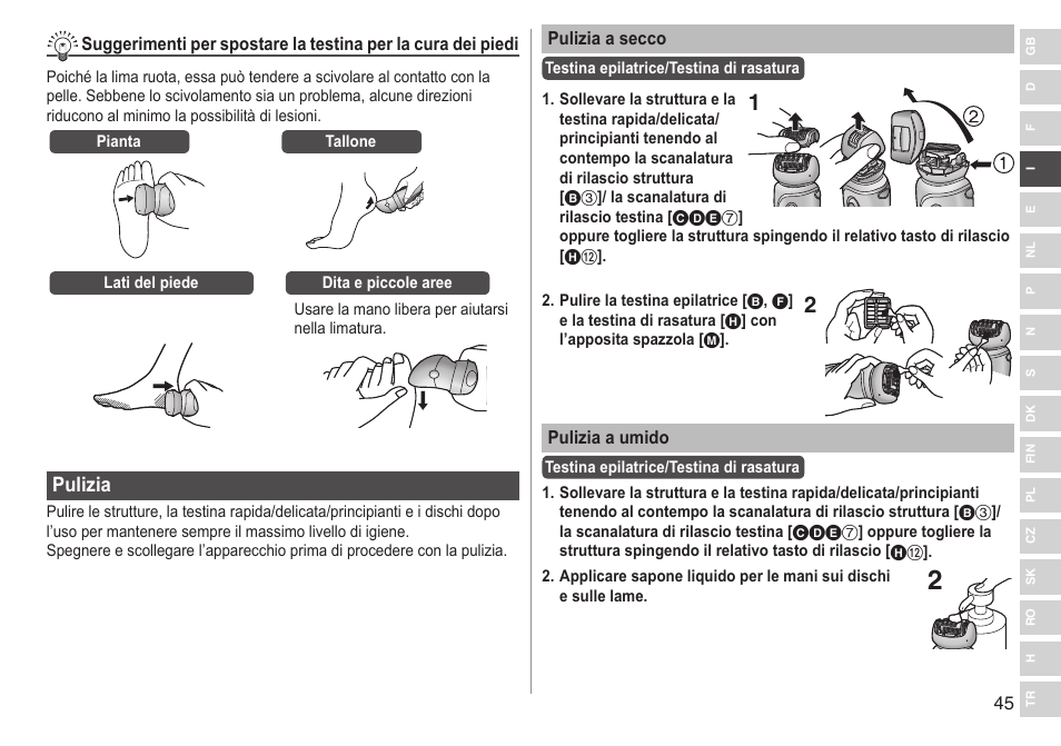 Pulizia | Panasonic ESWD92 User Manual | Page 45 / 190