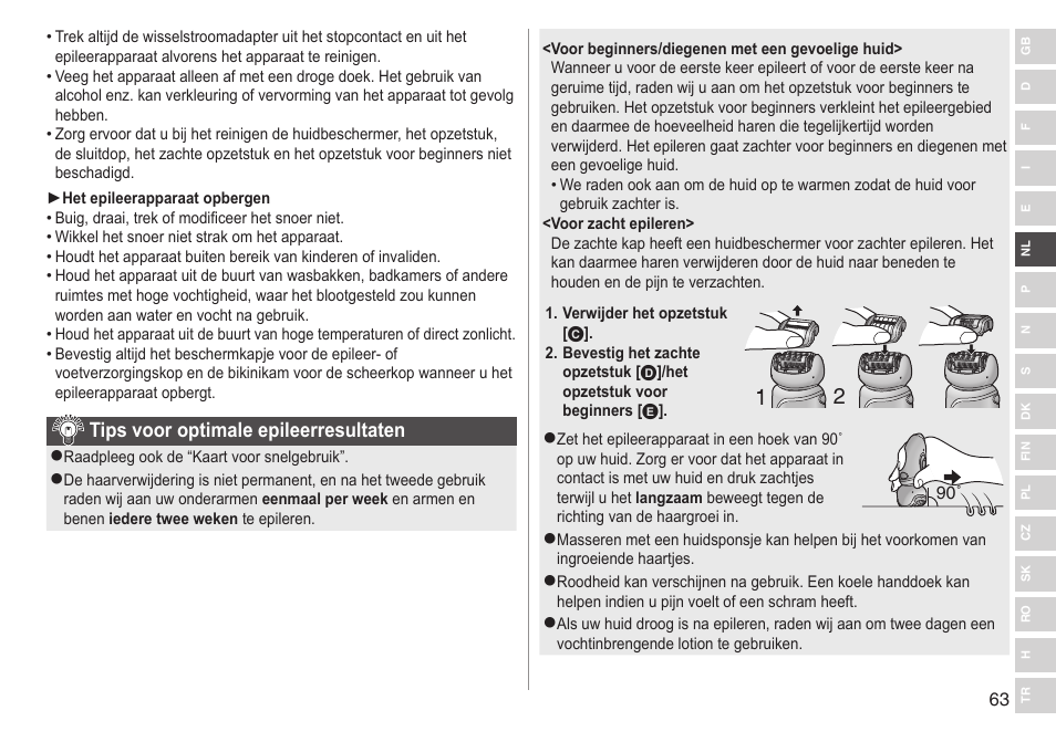 Tipsvooroptimaleepileerresultaten | Panasonic ESWD92 User Manual | Page 63 / 190