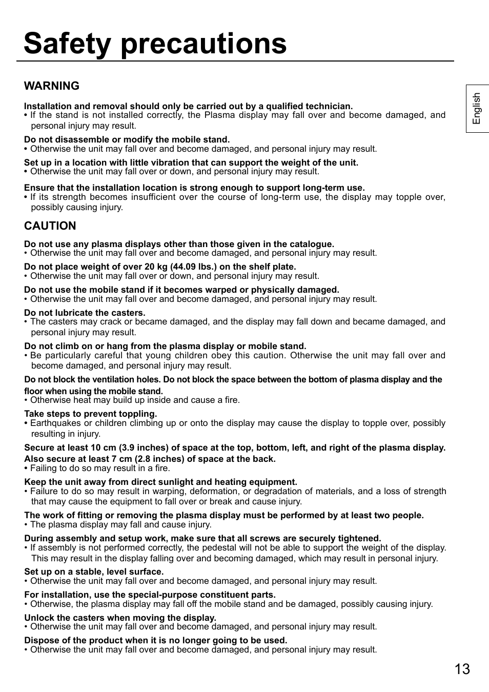 Safety precautions | Panasonic TYST58PF20 User Manual | Page 13 / 122