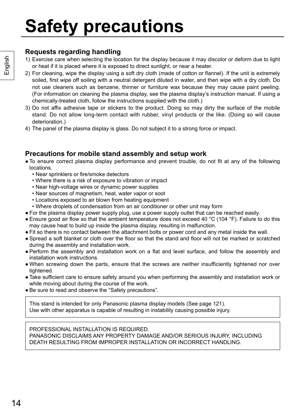 Safety precautions | Panasonic TYST58PF20 User Manual | Page 14 / 122
