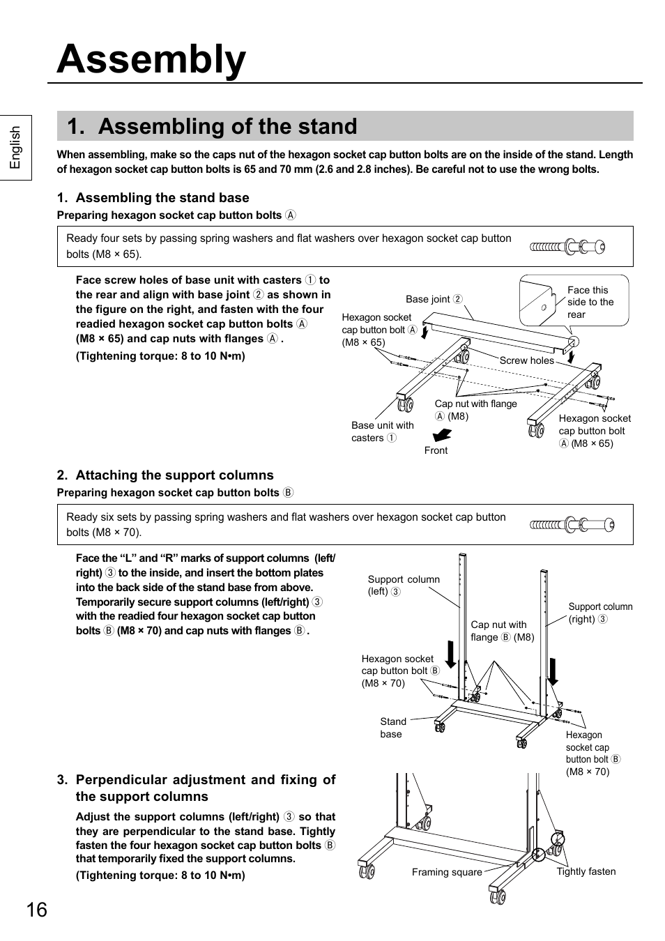 Assembly, Assembling of the stand | Panasonic TYST58PF20 User Manual | Page 16 / 122