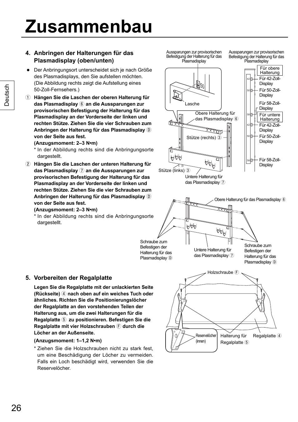 Zusammenbau, Deutsch 5. vorbereiten der regalplatte | Panasonic TYST58PF20 User Manual | Page 26 / 122