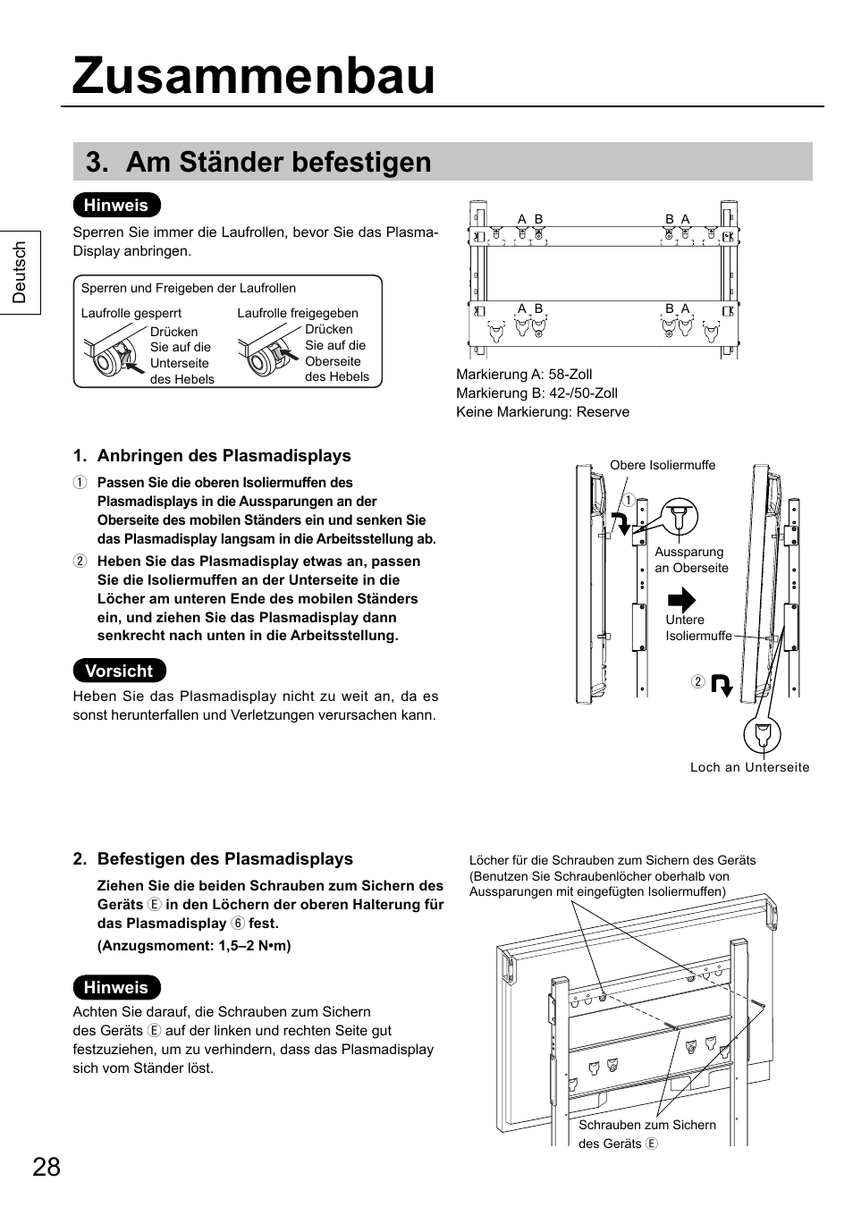 Zusammenbau, Am ständer befestigen | Panasonic TYST58PF20 User Manual | Page 28 / 122