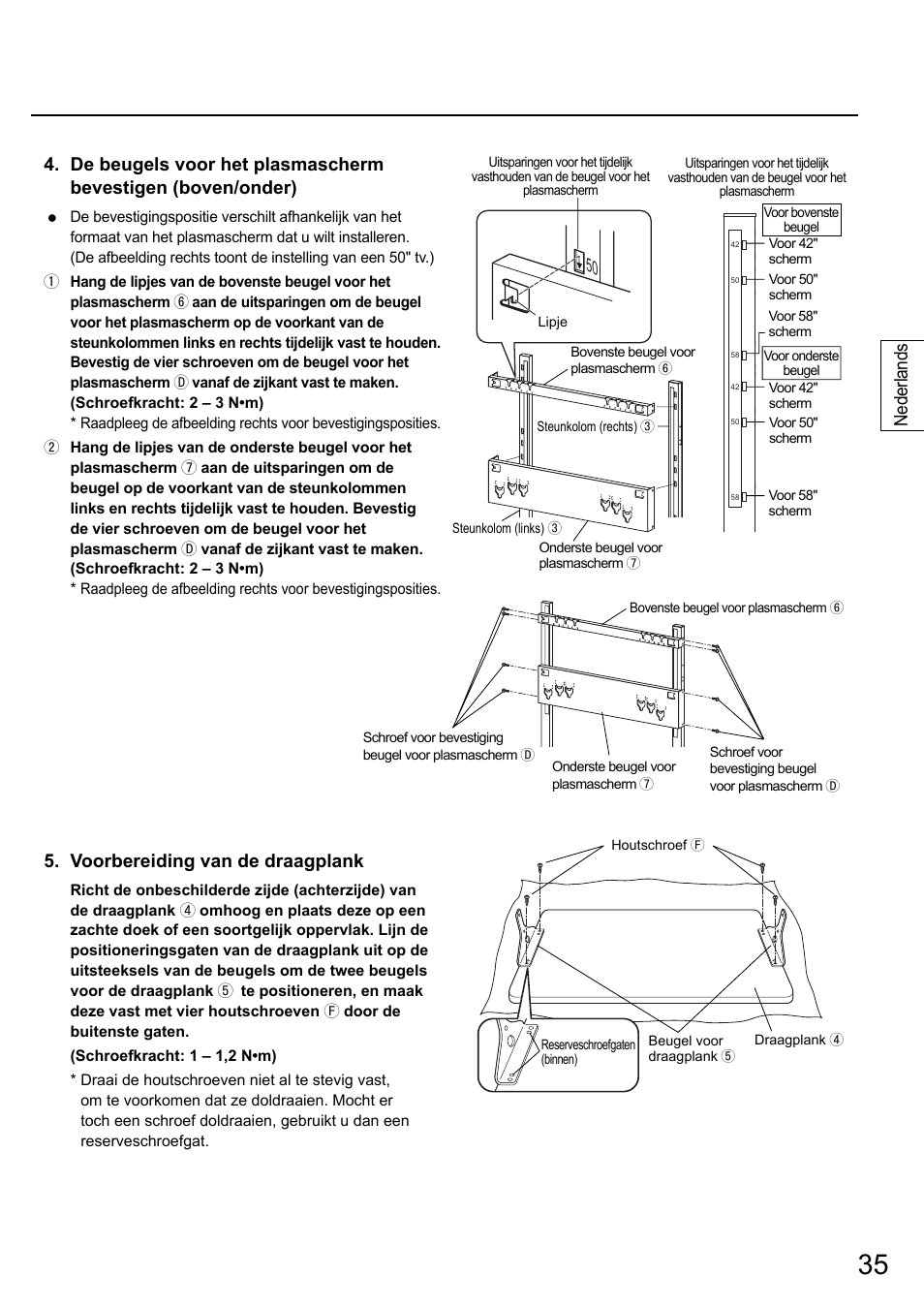 Nederlands 5. voorbereiding van de draagplank | Panasonic TYST58PF20 User Manual | Page 35 / 122