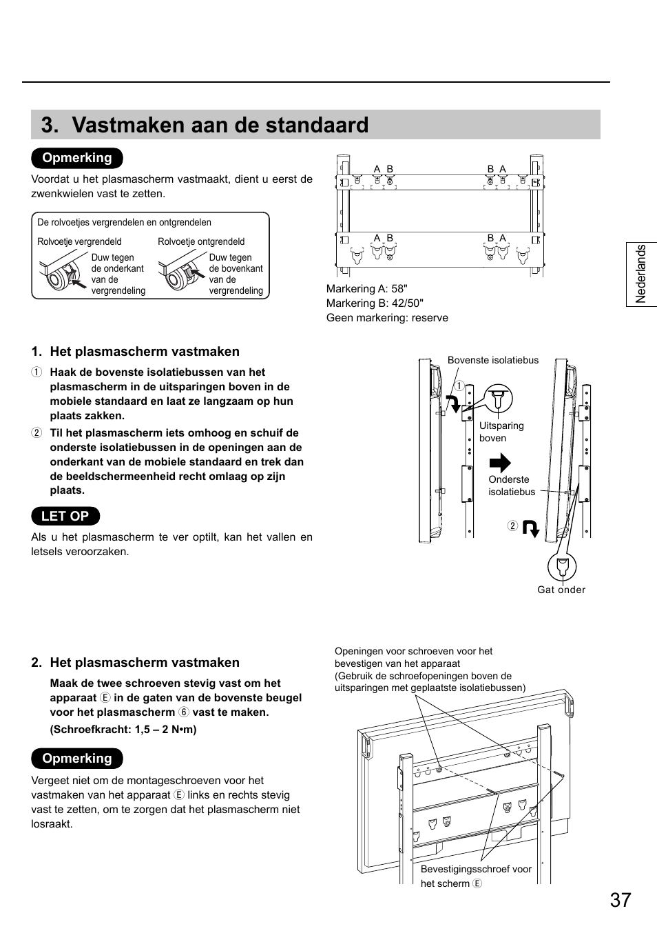 Vastmaken aan de standaard | Panasonic TYST58PF20 User Manual | Page 37 / 122