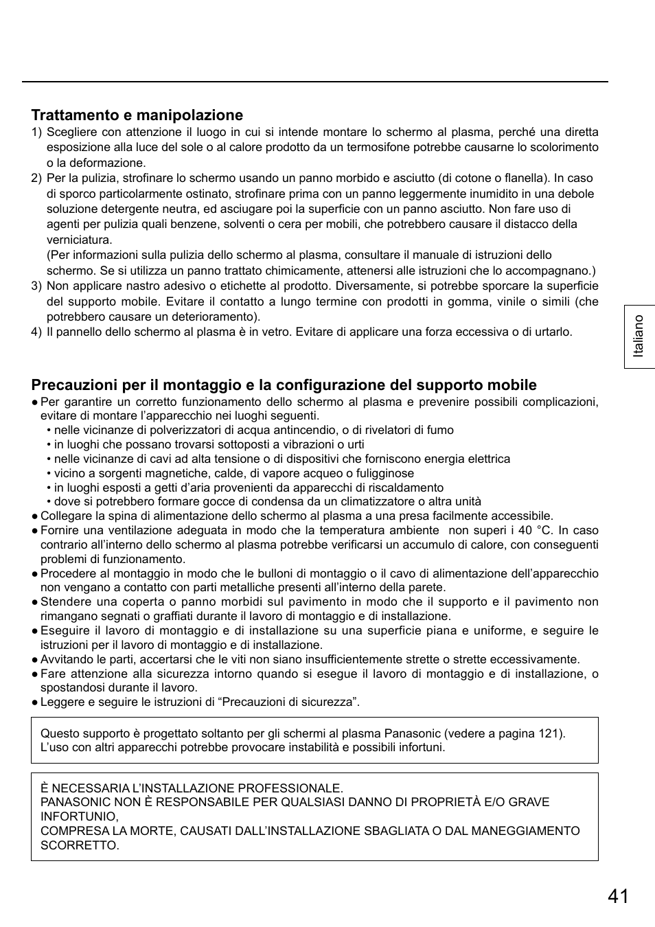 Trattamento e manipolazione | Panasonic TYST58PF20 User Manual | Page 41 / 122