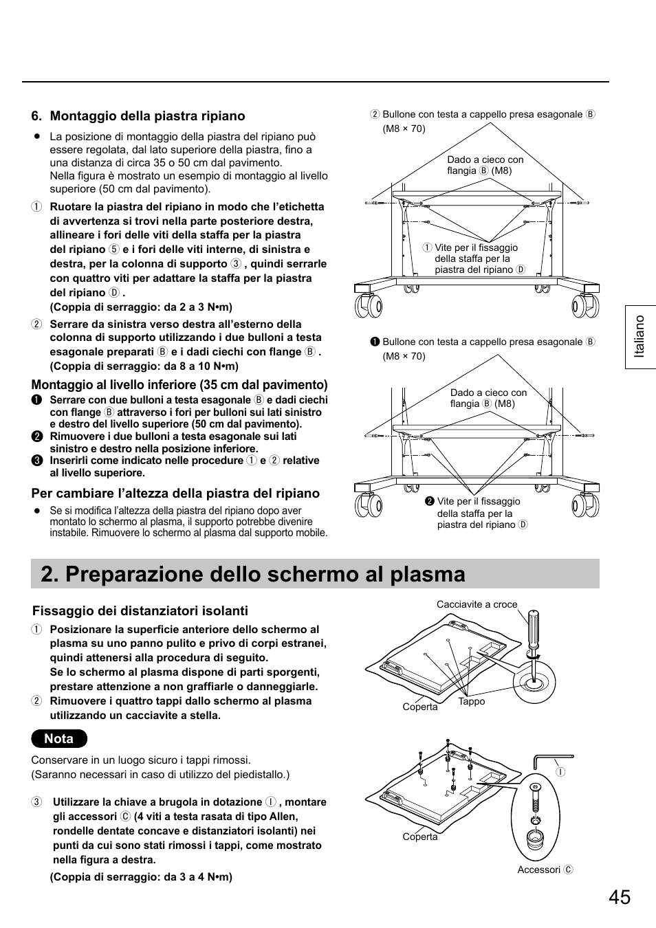 Preparazione dello schermo al plasma | Panasonic TYST58PF20 User Manual | Page 45 / 122