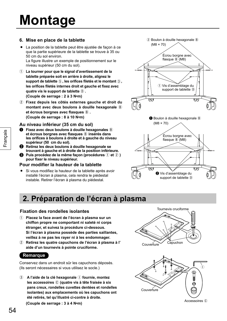 Montage, Préparation de l’écran à plasma | Panasonic TYST58PF20 User Manual | Page 54 / 122