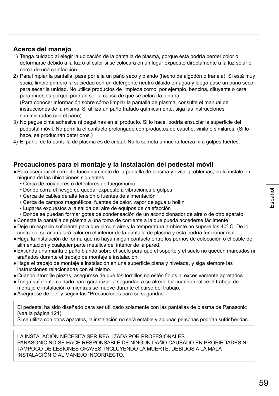 Acerca del manejo | Panasonic TYST58PF20 User Manual | Page 59 / 122