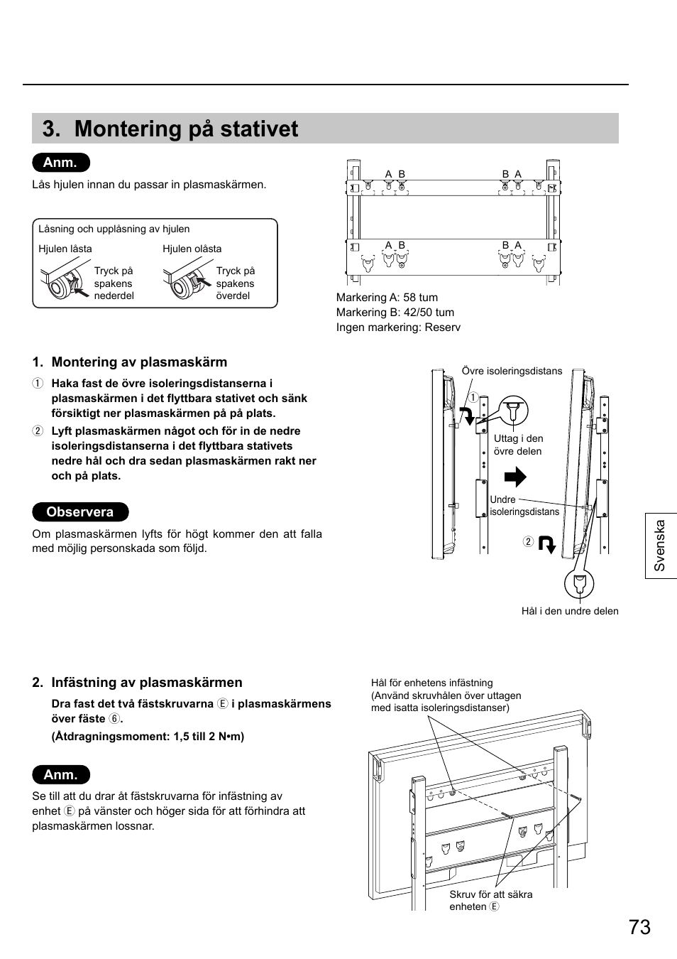 Montering på stativet | Panasonic TYST58PF20 User Manual | Page 73 / 122