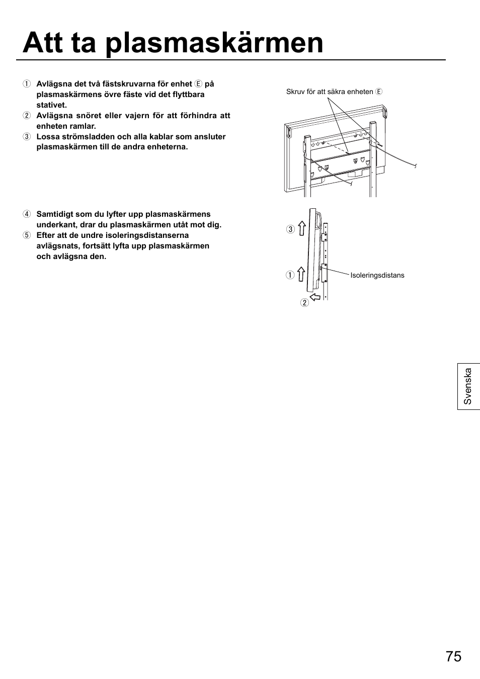 Att ta plasmaskärmen | Panasonic TYST58PF20 User Manual | Page 75 / 122