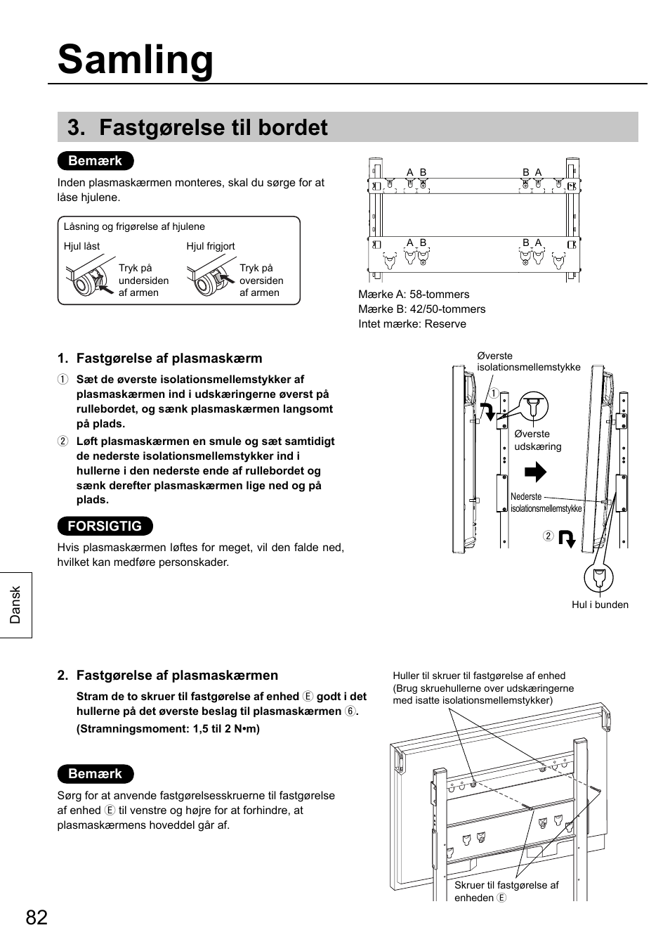 Samling, Fastgørelse til bordet | Panasonic TYST58PF20 User Manual | Page 82 / 122