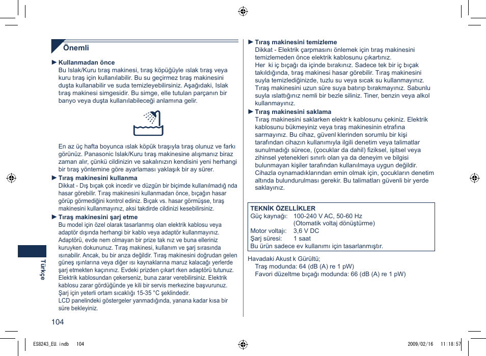Panasonic ES8243 User Manual | Page 104 / 116