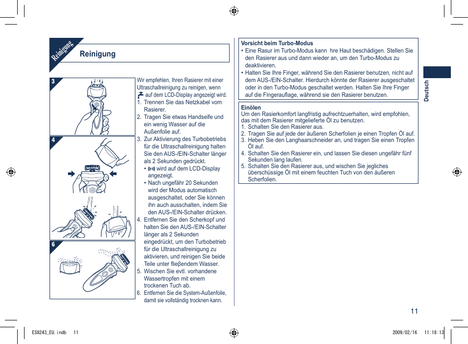 Reinigung | Panasonic ES8243 User Manual | Page 11 / 116