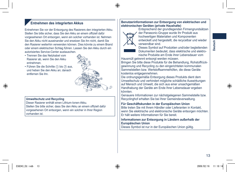 Panasonic ES8243 User Manual | Page 13 / 116