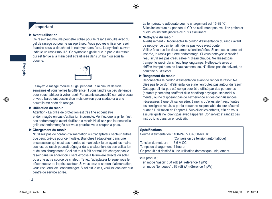 Panasonic ES8243 User Manual | Page 14 / 116
