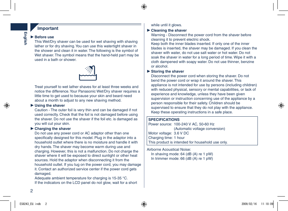 Panasonic ES8243 User Manual | Page 2 / 116