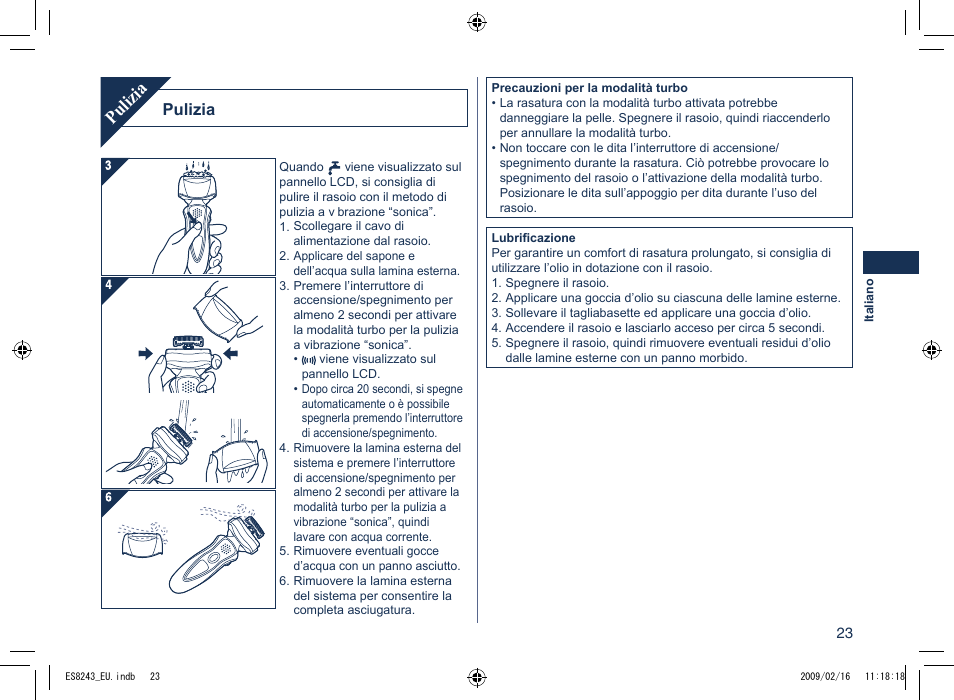 Pulizia | Panasonic ES8243 User Manual | Page 23 / 116