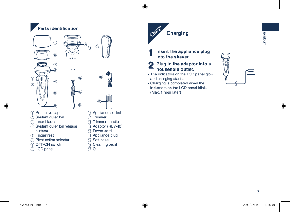 Char ge | Panasonic ES8243 User Manual | Page 3 / 116