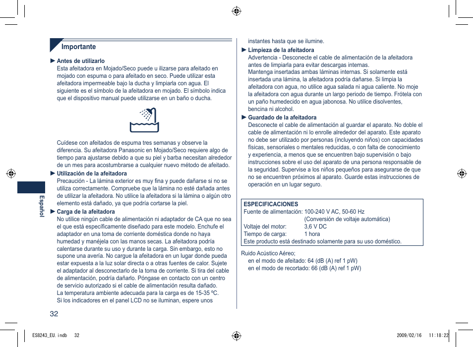 Panasonic ES8243 User Manual | Page 32 / 116