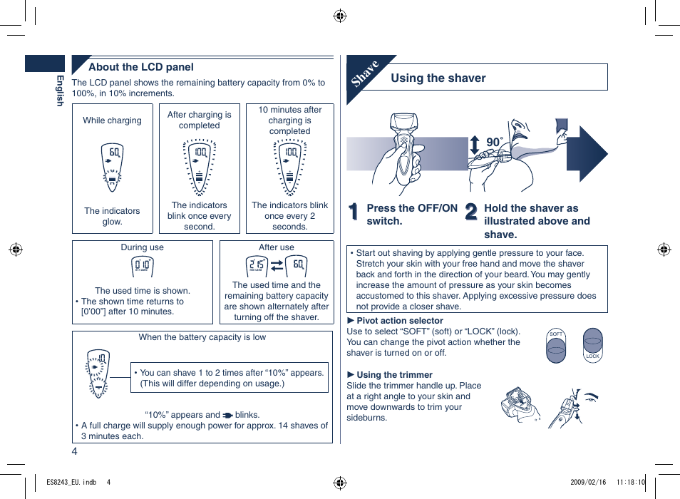 Sha ve | Panasonic ES8243 User Manual | Page 4 / 116