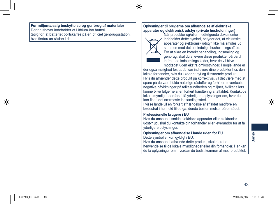 Panasonic ES8243 User Manual | Page 43 / 116