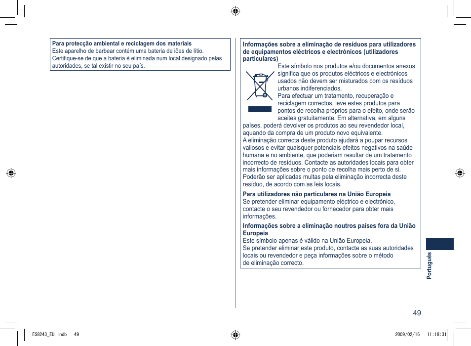 Panasonic ES8243 User Manual | Page 49 / 116