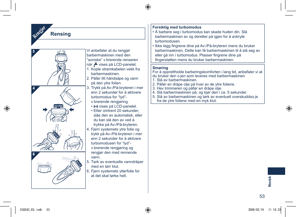 Rengjør, Rensing | Panasonic ES8243 User Manual | Page 53 / 116