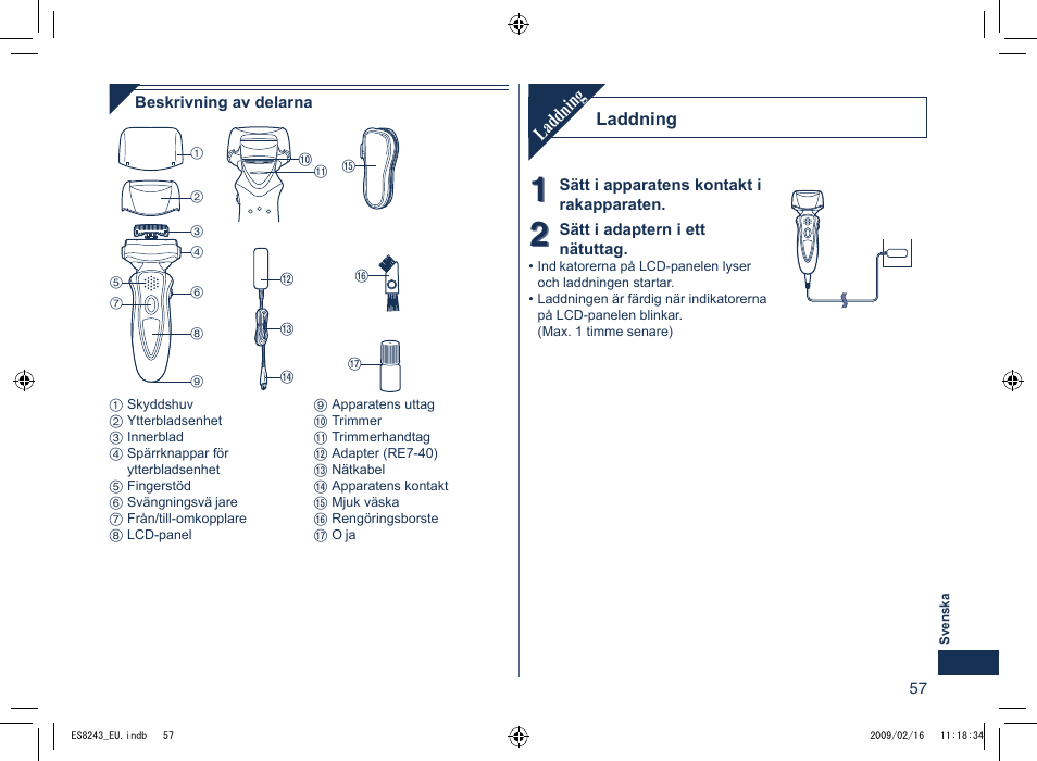 Laddning | Panasonic ES8243 User Manual | Page 57 / 116