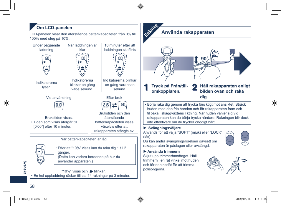 Rakning | Panasonic ES8243 User Manual | Page 58 / 116