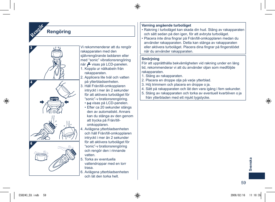 Rengör, Rengöring | Panasonic ES8243 User Manual | Page 59 / 116