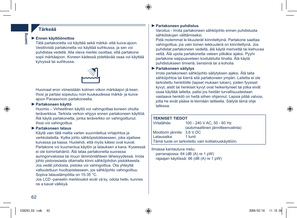 Panasonic ES8243 User Manual | Page 62 / 116