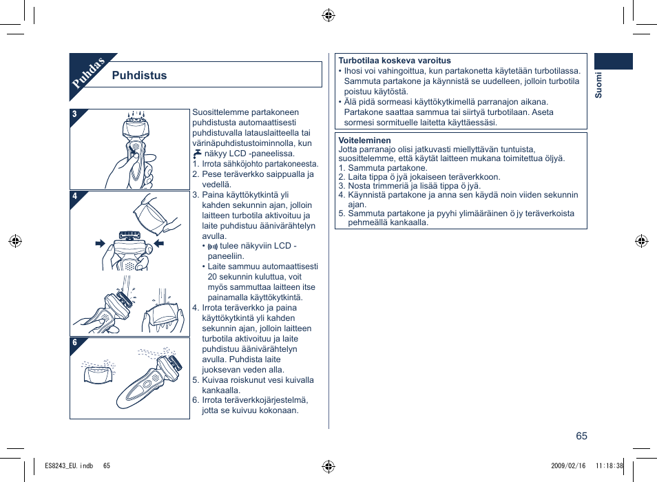 Puhdas, Puhdistus | Panasonic ES8243 User Manual | Page 65 / 116