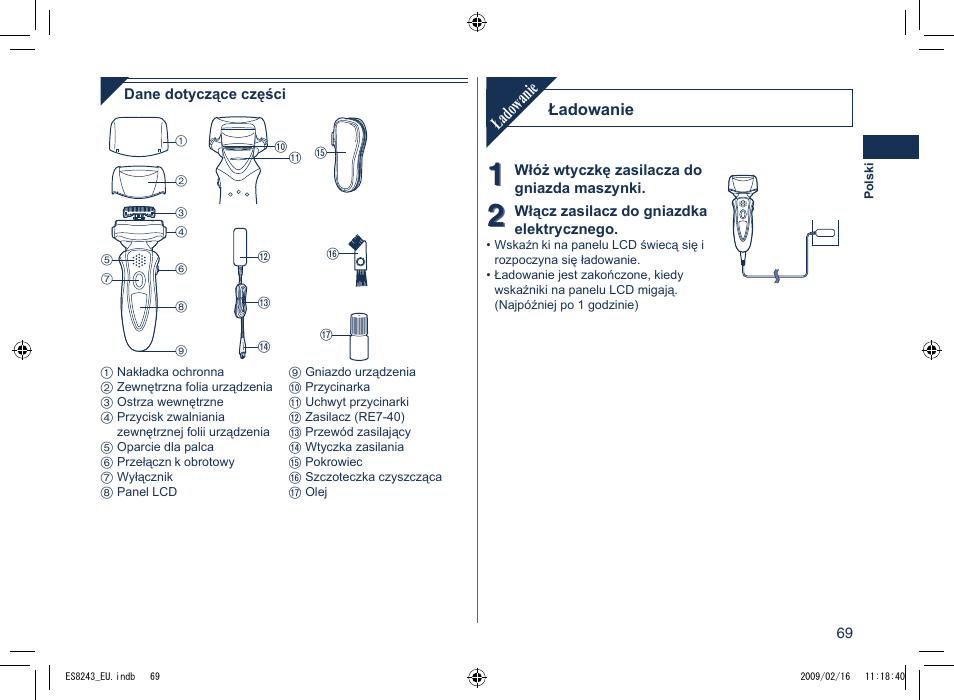 Ładowanie | Panasonic ES8243 User Manual | Page 69 / 116