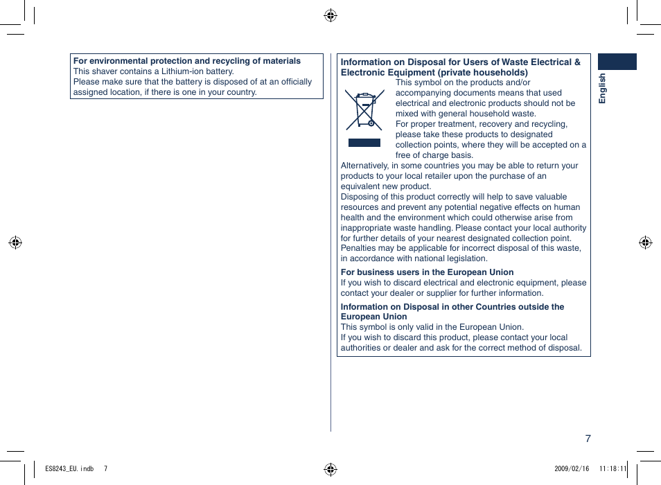Panasonic ES8243 User Manual | Page 7 / 116