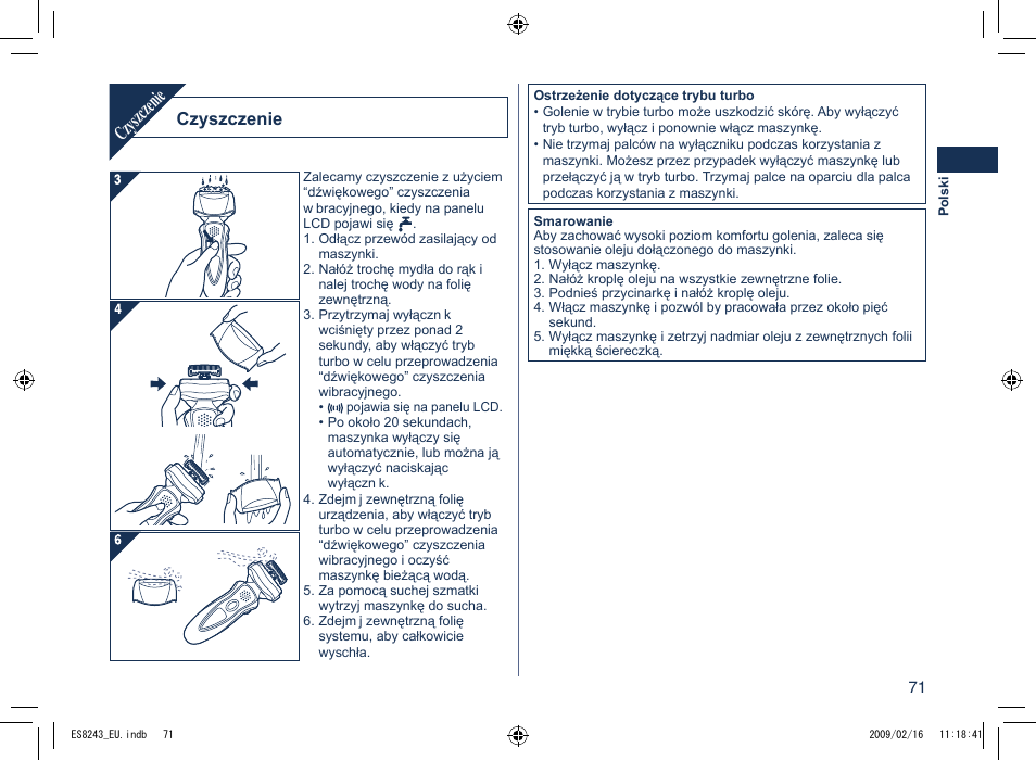 Czyszczenie | Panasonic ES8243 User Manual | Page 71 / 116