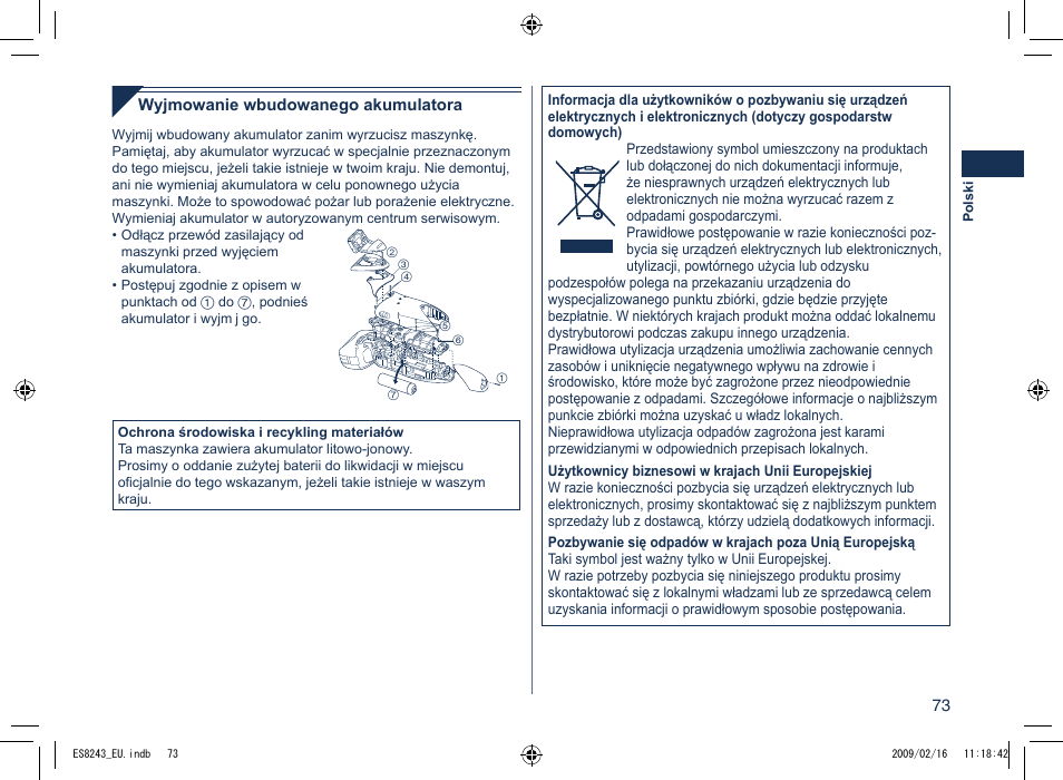 Panasonic ES8243 User Manual | Page 73 / 116