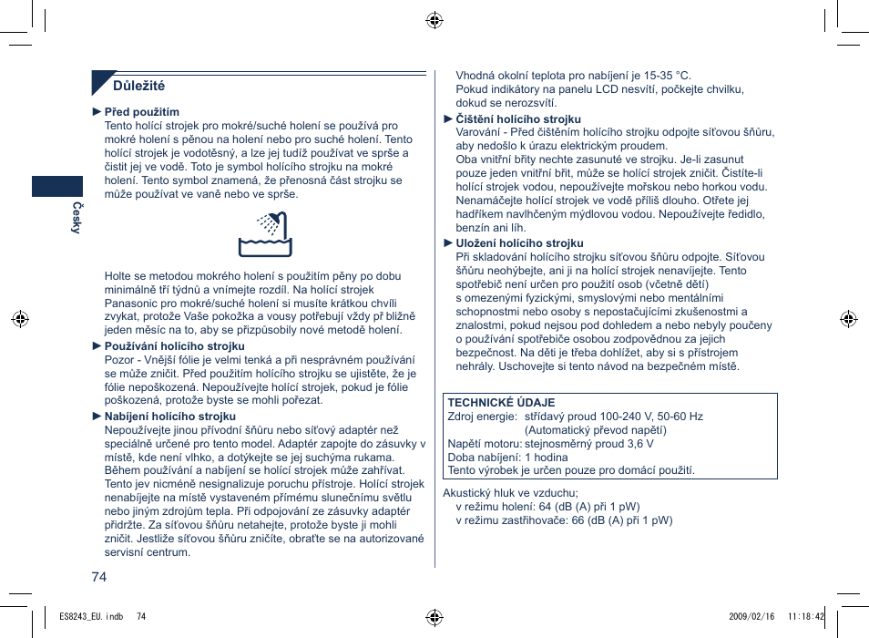 Panasonic ES8243 User Manual | Page 74 / 116